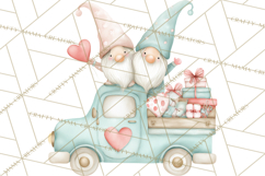 Valentine Gnome Clipart, Vintage Truck PNG, Pastel Hearts Product Image 4