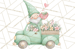 Valentine Gnome Clipart, Vintage Truck PNG, Pastel Hearts Product Image 2