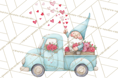 Valentine Gnome Clipart, Vintage Truck PNG, Pastel Hearts Product Image 3