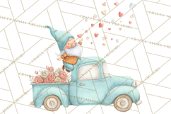 Valentine Gnome Clipart, Vintage Truck PNG, Pastel Hearts Product Image 4
