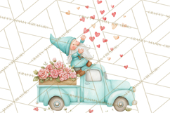 Valentine Gnome Clipart, Vintage Truck PNG, Pastel Hearts Product Image 5