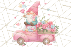 Valentine Gnome Clipart, Vintage Truck PNG, Pastel Hearts Product Image 2