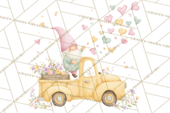 Valentine Gnome Clipart, Vintage Truck PNG, Pastel Hearts Product Image 2