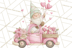 Valentine Gnome Clipart, Vintage Truck PNG, Pastel Hearts Product Image 4