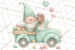 Valentine Gnome Clipart, Vintage Truck PNG, Pastel Hearts Product Image 5