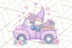 Valentine Gnome Clipart, Vintage Truck PNG, Pastel Hearts Product Image 2
