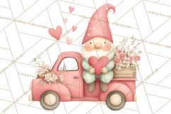 Valentine Gnome Clipart, Vintage Truck PNG, Pastel Hearts Product Image 3