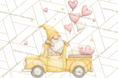 Valentine Gnome Clipart, Vintage Truck PNG, Pastel Hearts Product Image 4