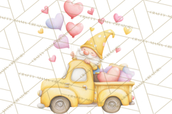 Valentine Gnome Clipart, Vintage Truck PNG, Pastel Hearts Product Image 5