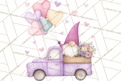 Valentine Gnome Clipart, Vintage Truck PNG, Pastel Hearts Product Image 3
