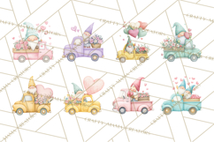 Valentine Gnome Clipart, Vintage Truck PNG, Pastel Hearts Product Image 8