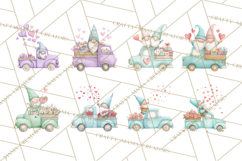 Valentine Gnome Clipart, Vintage Truck PNG, Pastel Hearts Product Image 9