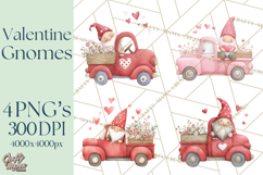 Valentine Gnome Clipart, Vintage Truck PNG, Pastel Hearts Product Image 1