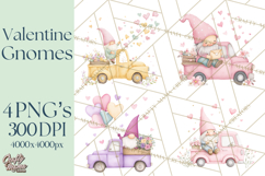 Valentine Gnome Clipart, Vintage Truck PNG, Pastel Hearts Product Image 1