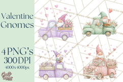 Valentine Gnome Clipart, Vintage Truck PNG, Pastel Hearts Product Image 1
