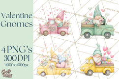 Valentine Gnome Clipart, Vintage Truck PNG, Pastel Hearts Product Image 1
