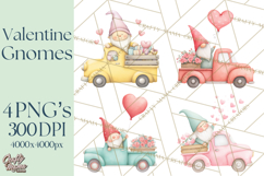 Valentine Gnome Clipart, Vintage Truck PNG, Pastel Hearts Product Image 1