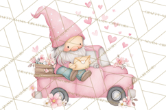 Valentine Gnome Clipart, Vintage Truck PNG, Pastel Hearts Product Image 4