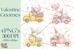 Valentine Gnome Clipart, Vintage Truck PNG, Pastel Hearts Product Image 1