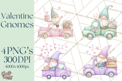 Valentine Gnome Clipart, Vintage Truck PNG, Pastel Hearts Product Image 1
