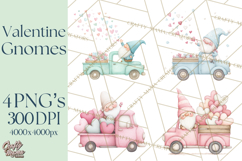 Valentine Gnome Clipart, Vintage Truck PNG, Pastel Hearts Product Image 1