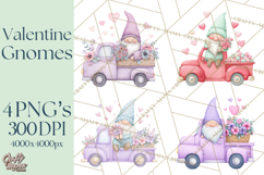 Valentine Gnome Clipart, Vintage Truck PNG, Pastel Hearts Product Image 1