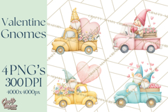 Valentine Gnome Clipart, Vintage Truck PNG, Pastel Hearts Product Image 1