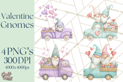 Valentine Gnome Clipart, Vintage Truck PNG, Pastel Hearts Product Image 1