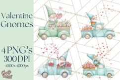 Valentine Gnome Clipart, Vintage Truck PNG, Pastel Hearts Product Image 1