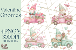 Valentine Gnome Clipart, Vintage Truck PNG, Pastel Hearts Product Image 1