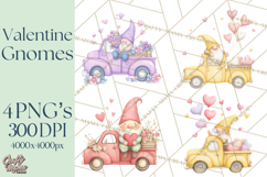 Valentine Gnome Clipart, Vintage Truck PNG, Pastel Hearts Product Image 1