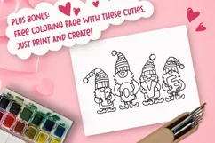 Valentine Gnomes with Word LOVE Free Printable  Coloring Page