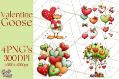 Valentine Goose Clipart PNG, Cute Watercolor Goose World Png Product Image 1