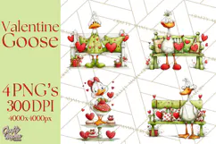 Valentine Goose Clipart PNG, Cute Watercolor Goose World Png Product Image 1