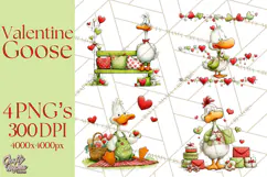 Valentine Goose Clipart PNG, Cute Watercolor Goose World Png Product Image 1