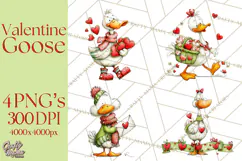 Valentine Goose Clipart PNG, Cute Watercolor Goose World Png Product Image 1