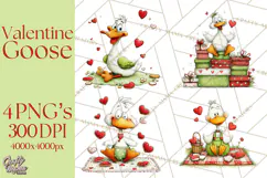 Valentine Goose Clipart PNG, Cute Watercolor Goose World Png Product Image 1