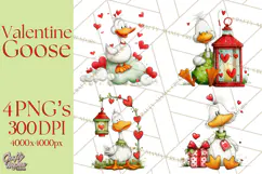 Valentine Goose Clipart PNG, Cute Watercolor Goose World Png Product Image 1