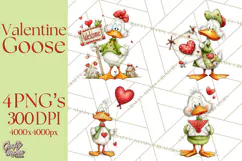 Valentine Goose Clipart PNG, Cute Watercolor Goose World Png Product Image 1