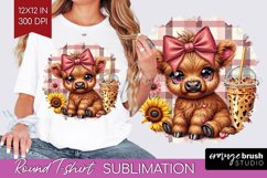 Valentine Highland Cow Round Tshirt Background - Valentines Product Image 1