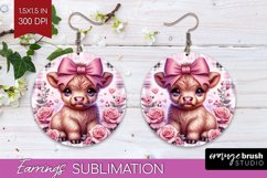 Valentine Highland Cow Round Earrings - Valentines Day PNG Product Image 1
