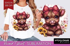 Valentine Highland Cow Round Tshirt Background - Valentines Product Image 1