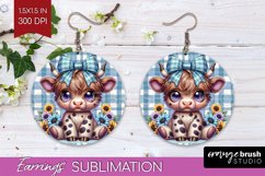 Valentine Highland Cow Round Earrings - Valentines Day PNG Product Image 1