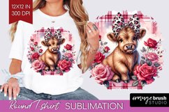 Valentine Highland Cow Round Tshirt Background - Valentines Product Image 1