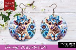 Valentine Highland Cow Round Earrings - Valentines Day PNG Product Image 1