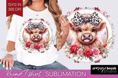 Valentine Highland Cow Round Tshirt Background - Valentines Product Image 1
