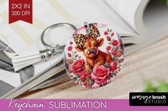 Valentine Highland Cow Keychain PNG - Valentines Day Product Image 1