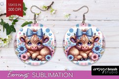 Valentine Highland Cow Round Earrings - Valentines Day PNG Product Image 1