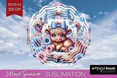 Valentine Highland Cow Wind Spinner Sublimation PNG - Day Product Image 1