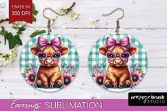 Valentine Highland Cow Round Earrings - Valentines Day PNG Product Image 1